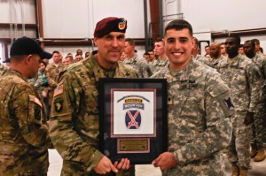 Louisiana National Guard’s Spc. Zachary Allen of Alexandria, La. with B Company, 3rd Battalion, 156th Infantry Regiment, 256th Brigade Combat Team was named honor graduate of his Air Assault Course class at Fort Polk, La., Jan. 22, 2016. Air Assault Course is an 11-day three-phase course that is open to Soldiers and Airmen and focuses on the mastery of rappelling techniques and sling load procedures. (U.S. Army photo by Sgt. David Edge, 3rd BCT, 10th Mtn. Div., Public Affairs)