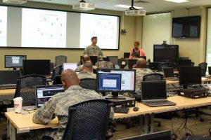 The Louisiana National Guard’s cyber protection teams, in partnership with state and federal government officials, came together at Louisiana State University’s Stephenson Disaster Management Institute, in Baton Rouge, La., to participate in a Vigilant Guard exercise to rehearse and demonstrate the capabilities of maintaining cyber security, April 13, 2016. Vigilant Guard is a federally funded exercise that is supported by the National Guard Bureau and sponsored by the United States Northern Command, whose mission is to provide homeland defense, civil support and security cooperation to defend and secure the United States and its interests. (U.S. Army National Guard photo by Spc. Tarell J. Bilbo/Released)