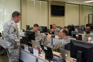 The Louisiana National Guard’s cyber protection teams, in partnership with state and federal government officials, came together at Louisiana State University’s Stephenson Disaster Management Institute, in Baton Rouge, to participate in a Vigilant Guard exercise to rehearse and demonstrate the capabilities of maintaining cyber security, April 13, 2016. Vigilant Guard is a federally funded exercise that is supported by the National Guard Bureau and sponsored by the United States Northern Command (USNORTHCOM), whose mission is to provide homeland defense, civil support and security cooperation to defend and secure the United States and its interests. (U.S. Army National Guard photo by Spc. Tarell J. Bilbo/Released)