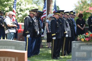 Gen. Frank Grass, chief of the National Guard Bureau, with members of the Louisiana National Guard’s command group render honors to retired Maj. Gen. Ansel M. Stroud, Jr., during his interment July 7, 2016 at Forest Park Cemetery, Shreveport, La. Maj. Gen. Stroud was the adjutant general of LANG from 1980 – 1997, and served under four governors in La. (U.S. Air National Guard Photo by Master Sgt. Toby Valadie)
