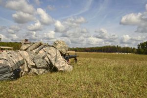 Louisiana National Guard's Sgt. Gerald Klein with the 1021st Engineer Company aims at his target down range during the annual Adjutant General's Match at Camp Beauregard in Pineville, La., Oct. 13, 2016. (U.S. Army National Guard photo by Sgt. Noshoba Davis)