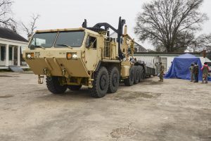 Soldiers of the Louisiana National Guard's 1086th Transportation Company in Bunkie, Louisiana, delivered 69,000 bottled water to the town of St. Joseph, Louisiana, Jan. 5, 2017. The LANG received the mission to deliver water after Governor John Bel Edwards declared a public health emergency due to elevated levels of lead and copper in the water. (U.S. Army National Guard photo by Sgt. Noshoba Davis)