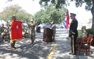 Brig. Gen. Gregory C. Parker, Sr., the Louisiana National Guard’s assistant adjutant general - Army, is presented with his one-star general flag during a promotion ceremony at Jackson Barracks in New Orleans, Sept. 7, 2019. Parker has served in the LANG for over 33 years and has held key positions at every command level over the course of his career. (U.S. Army National Guard photo by Sgt. Renee Seruntine)