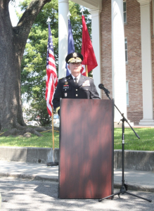 Brig. Gen. Gregory C. Parker, Sr., the Louisiana National Guard’s assistant adjutant general - Army, addresses his family, friends and peers during a promotion ceremony at Jackson Barracks in New Orleans, Sept. 7, 2019. In his new position, Parker is responsible for the deployment and coordination of programs, policies and plans affecting more than 9,000 members of the Louisiana Army National Guard. (U.S. Army National Guard photo by Sgt. Renee Seruntine)