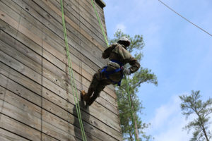 Louisiana National Guard recruits with Company A, Recruit Sustainment Program rappel from a tower at Camp Minden in Minden, La., July 10, 2021. The training was part of their high impact training, which is designed to prepare them for life in the Guard once they get to their units. (U.S. Army National Guard photo by Cadet Anna M. Churco) 