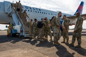 Louisiana National Guard Soldiers assigned to the 256th Infantry Brigade Combat Team return home from a nearly year-long deployment to the Middle East, Alexandria, Louisiana, Oct. 17, 2021. The Tiger Brigade conducted base defense operations in the Middle East in support of U.S. Central Command’s Operations Inherent Resolve and Spartan Shield. (U.S. Army National Guard photo by Staff Sgt. Garrett Dipuma)