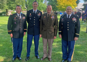 (From left to right) Louisiana Army National Guardsmen Col. Scott Slaven, Col. Jonathan Lloyd, Brig. Gen. Thomas Friloux and Lt. Col. Aaron Duplechin at a U.S. Army War College graduation at Carlisle Barracks, Carlisle, Pennsylvania, July 23, 2021. Slaven, Lloyd and Duplechin graduated from the War College’s distance learning program. Over the last year, the Louisiana Army National Guard sent nearly 750 Soldiers to various military professional development and additional skill identifier schools around the country, October 2020 – October 2021. (Courtesy Photo)
