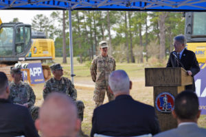Rep. Mike Johnson, 4th Congressional District of Louisiana, speaks during the Louisiana National Guard’s groundbreaking ceremony for a new readiness center at Camp Beauregard in Pineville, Louisiana, Nov. 3. The Camp Beauregard Readiness Center will house Soldiers from the 2228th Military Police Company and Bravo Company, 3rd Battalion, 156th Infantry Regiment, after their armories sustained damage from an EF2 tornado in 2018. (U.S. Army National Guard photo by Sgt. 1st Class Denis B. Ricou)