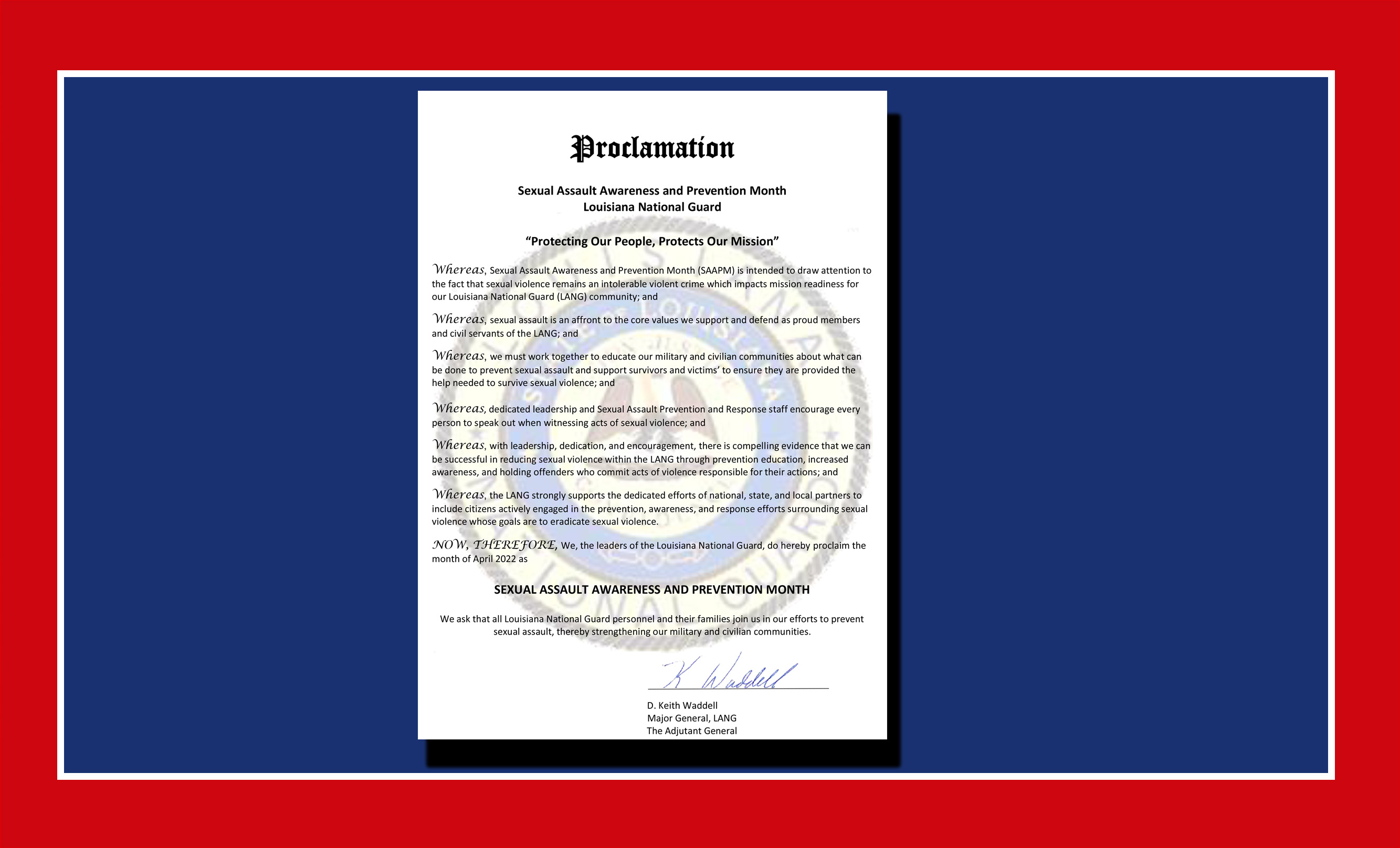 Sexual Assault Awareness and Prevention Proclamation